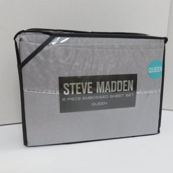 Steve Madden Queen 6pc Embossed Gray Sheet Set - Picture 3 of 7